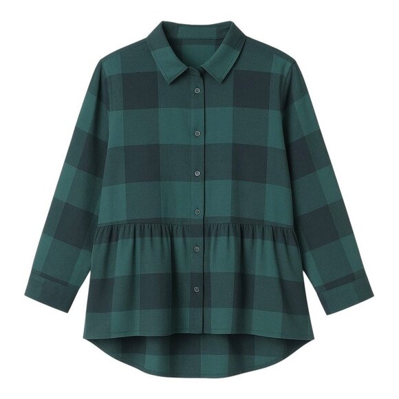 AMERICAN EAGLE Plaid Peplum Button Down Flannel Shirt - Size Medium - Picture 1 of 5